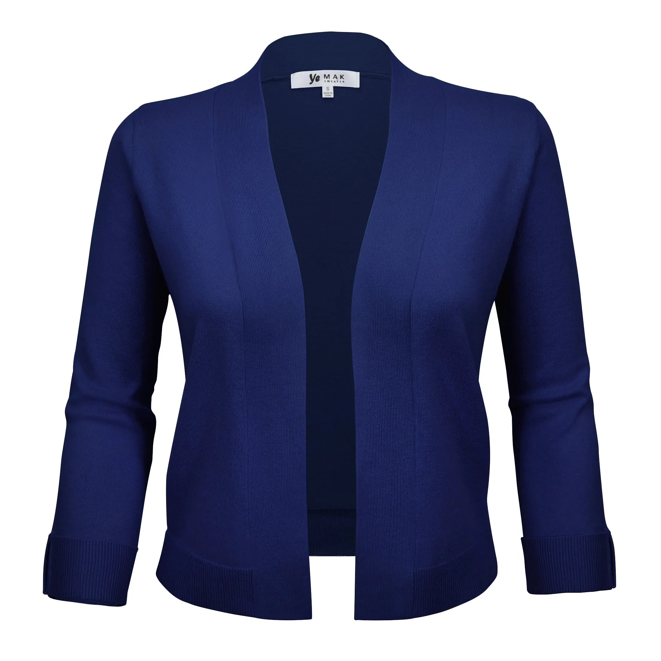 YEMAK Women's Classic 3/4 Sleeve Open Front Cropped Bolero Cardigan MK3558 (S-L)