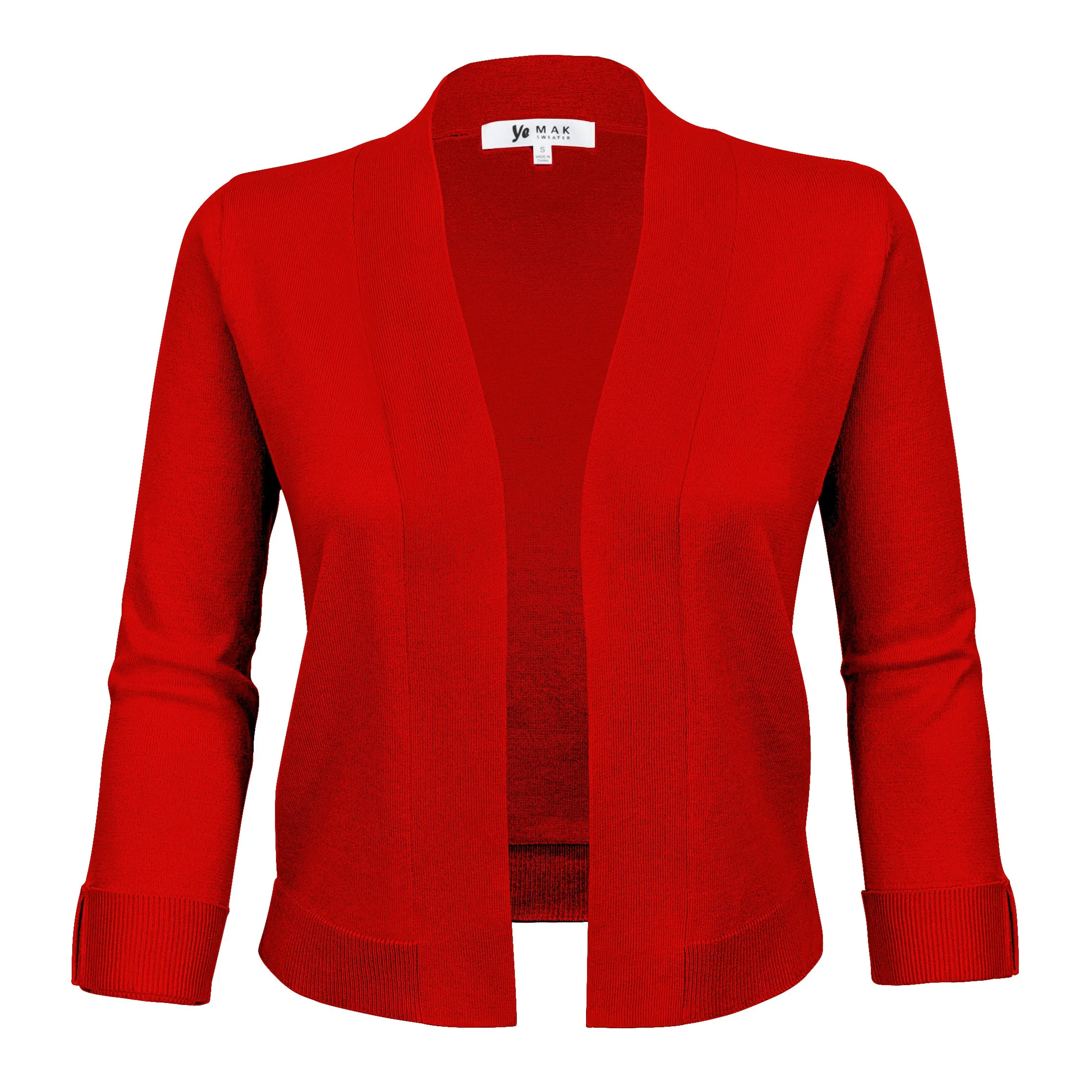 YEMAK Women's Classic 3/4 Sleeve Open Front Cropped Bolero Cardigan MK3558 (S-L)