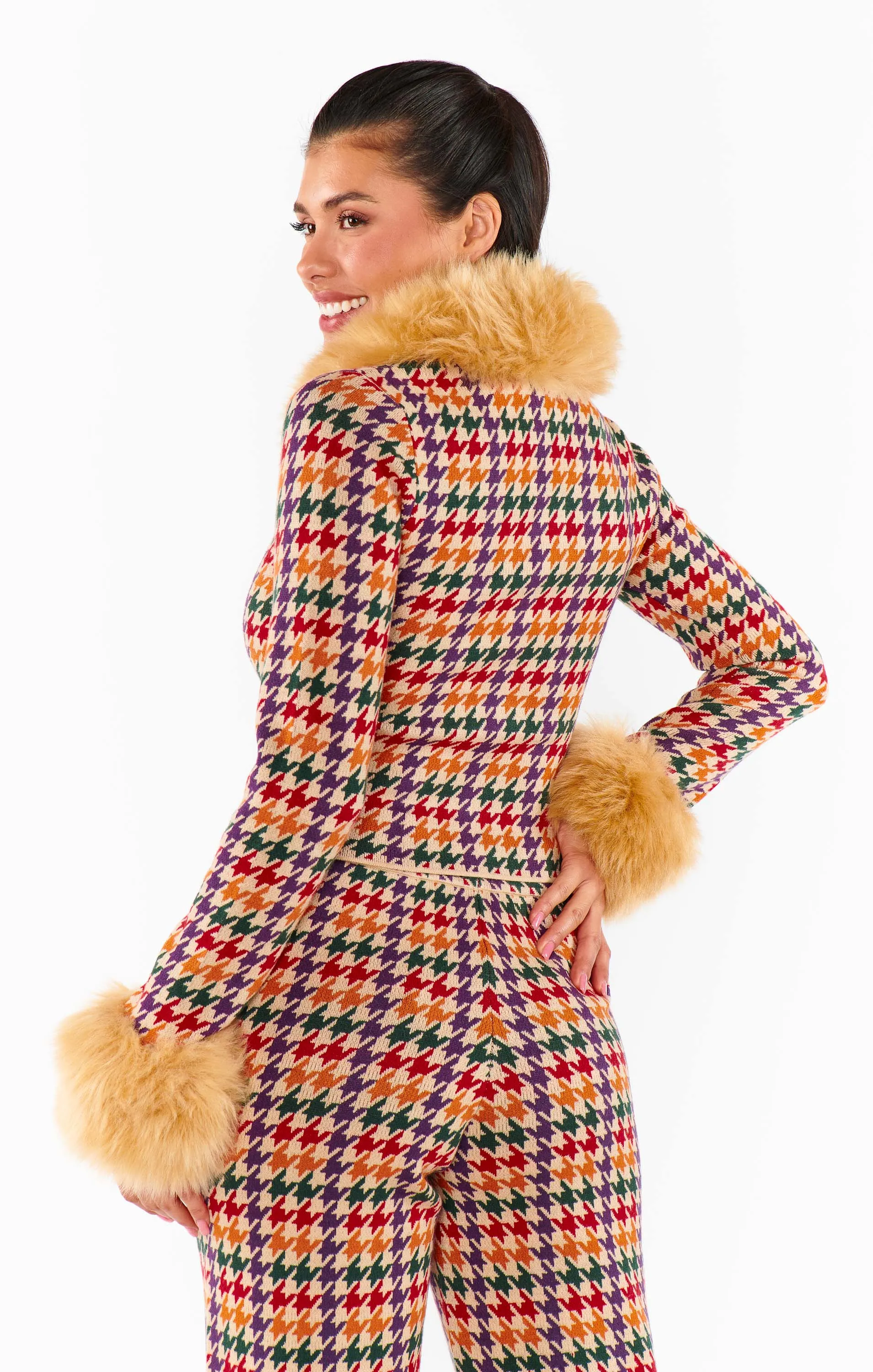 Zermatt Zip Up ~ Valley Houndstooth Faux Fur