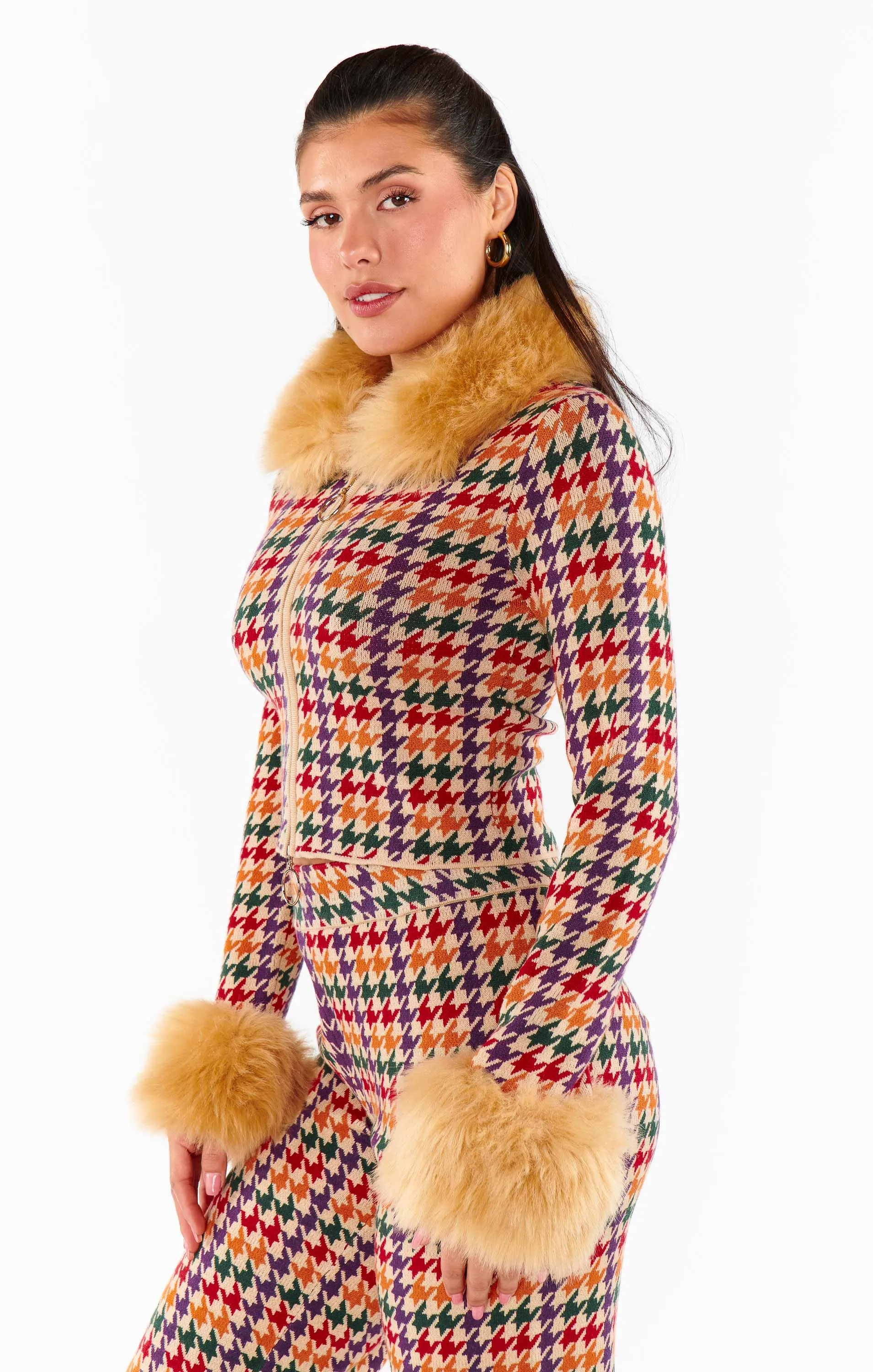 Zermatt Zip Up ~ Valley Houndstooth Faux Fur