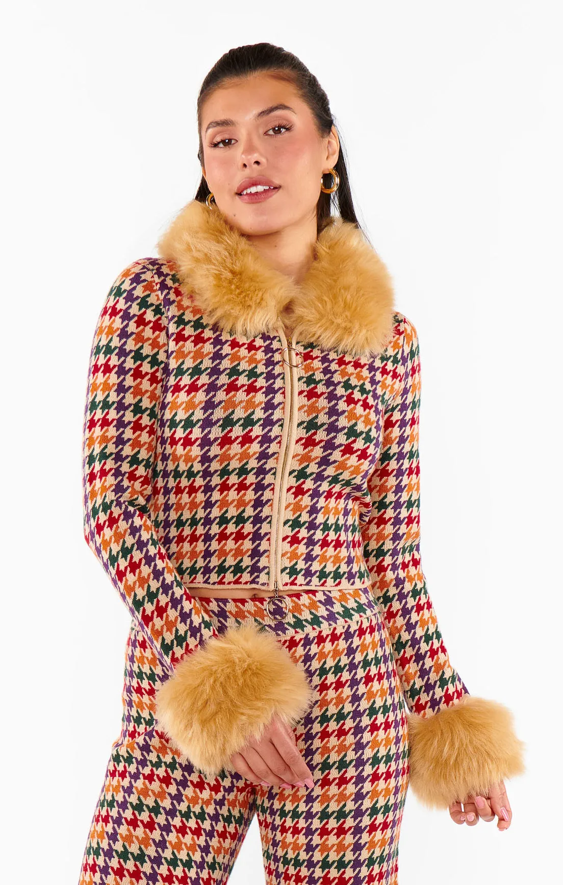 Zermatt Zip Up ~ Valley Houndstooth Faux Fur